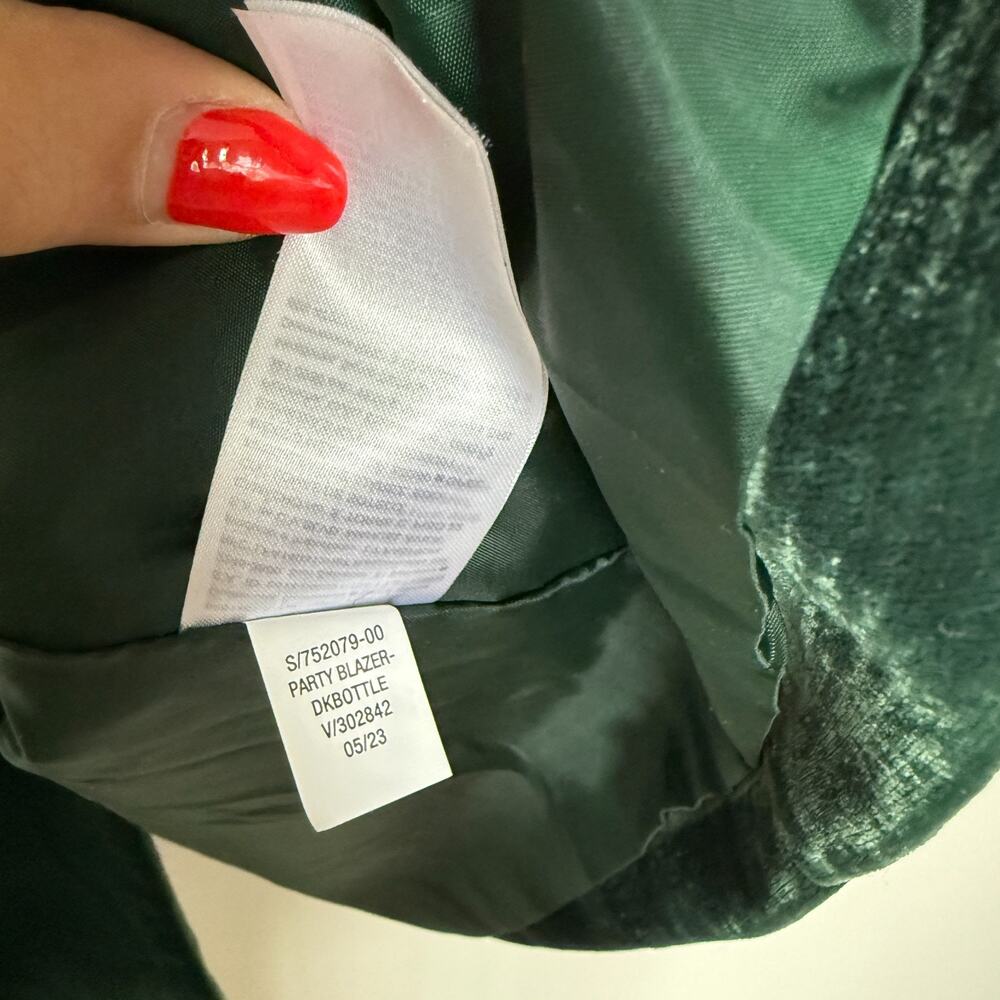Old Navy Women Crushed Velvet Blazer Small Green Holiday Party Festive Christmas - Picture 8 of 9